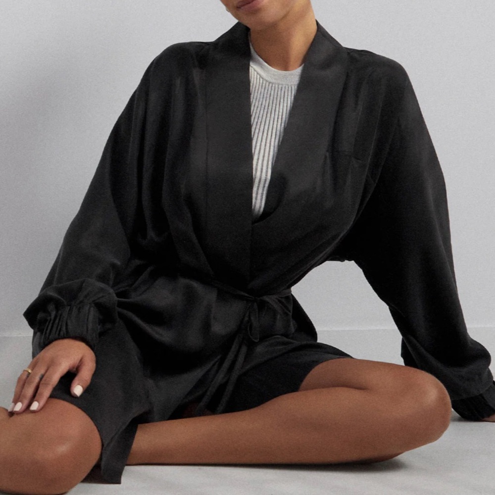 lunya Black Satin Robe